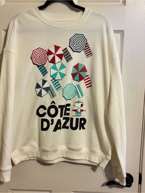 Peanuts White Sweatshirt with Multicolor Beach Umbrella Graphic
